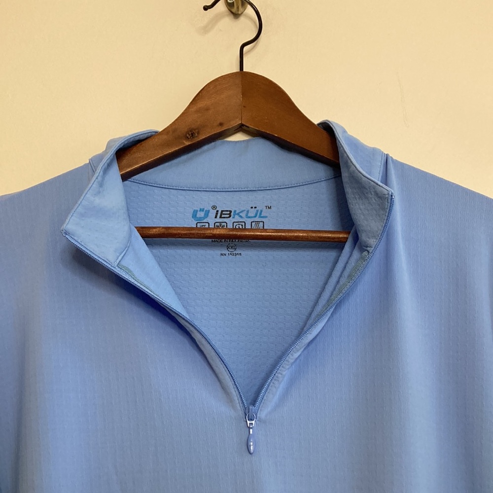 IBKUL Shirt Women XXL Blue Mock Neck Half Zip Long Sleeve Mesh Golf Tennis - Picture 5 of 12